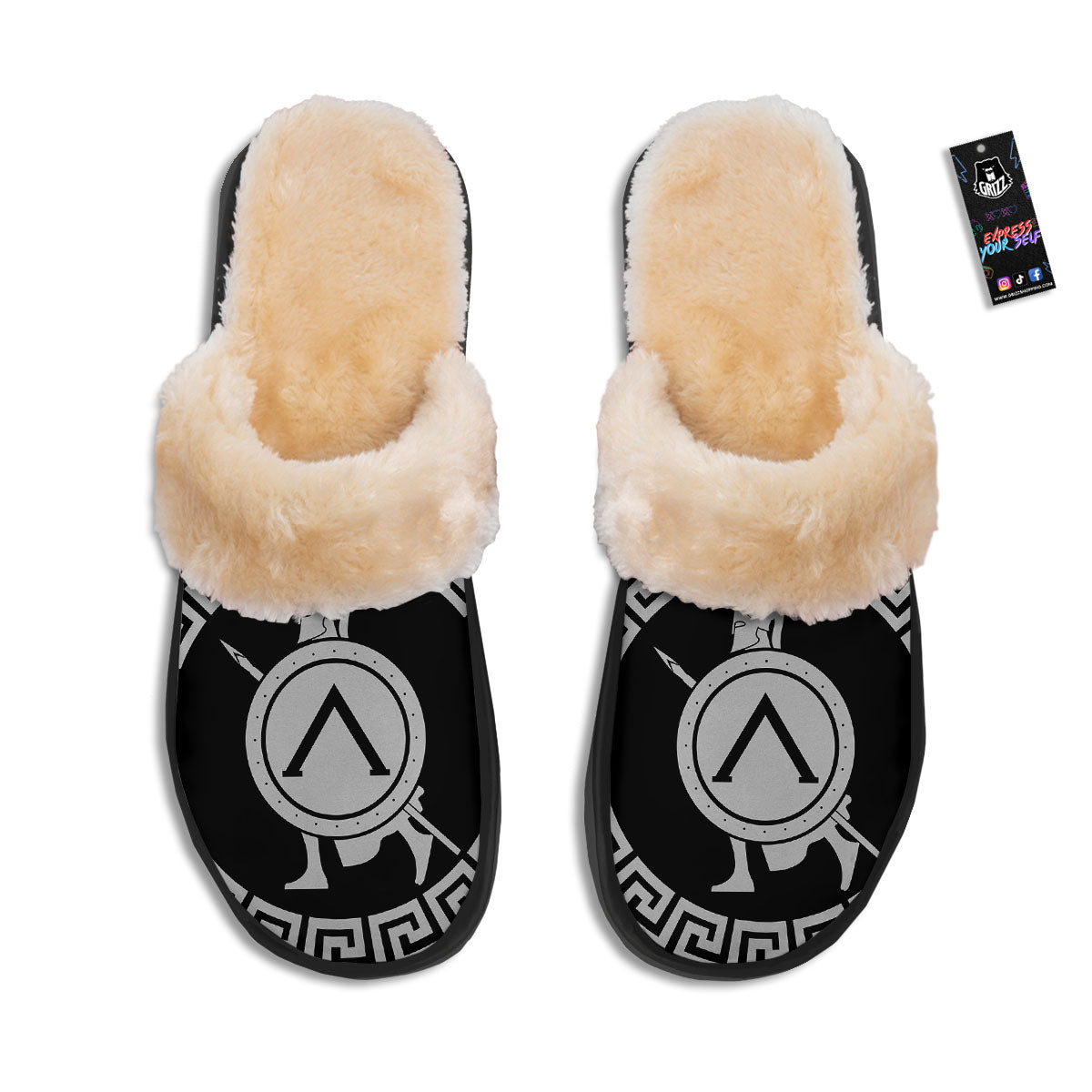 Spartan Warrior White And Black Print Slippers-grizzshop