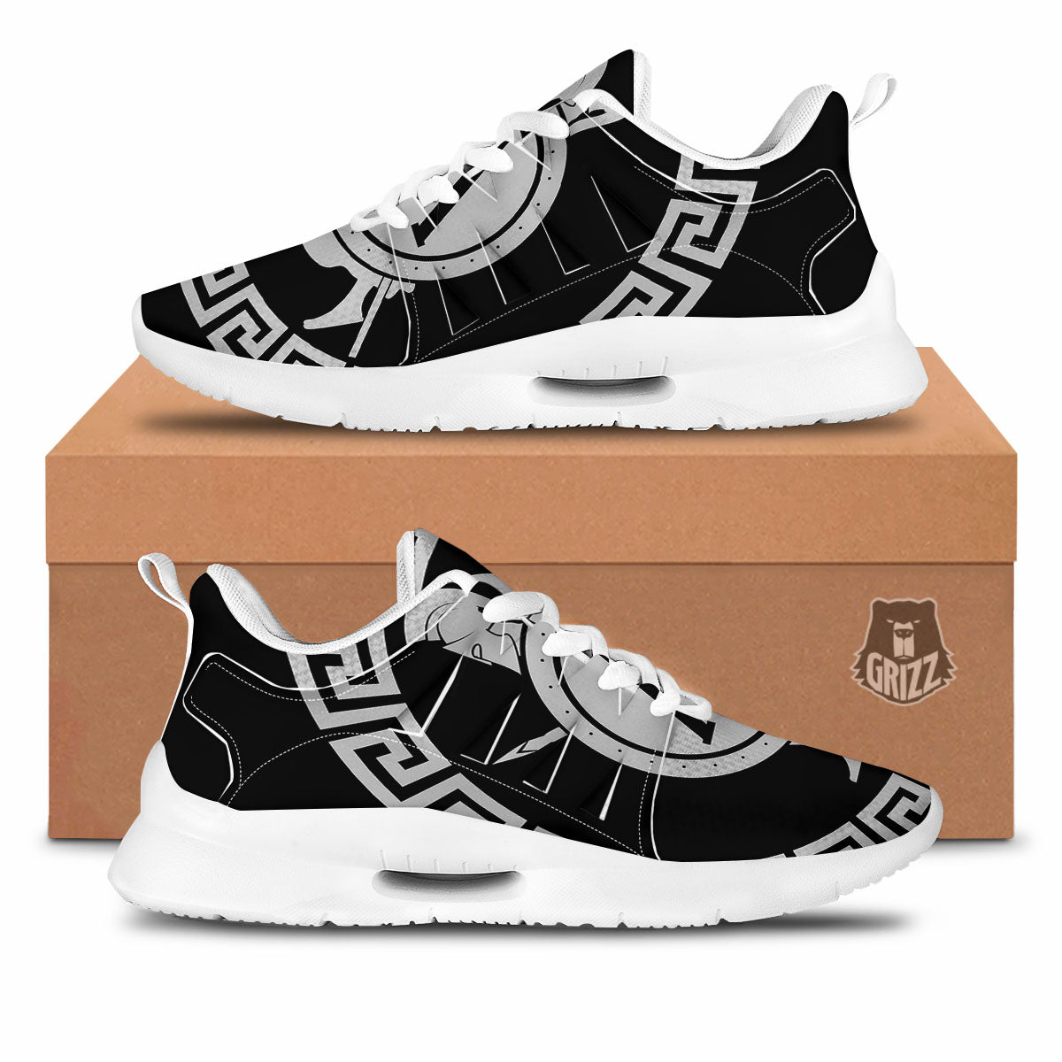 Spartan Warrior White And Black Print Tennis Shoes-grizzshop