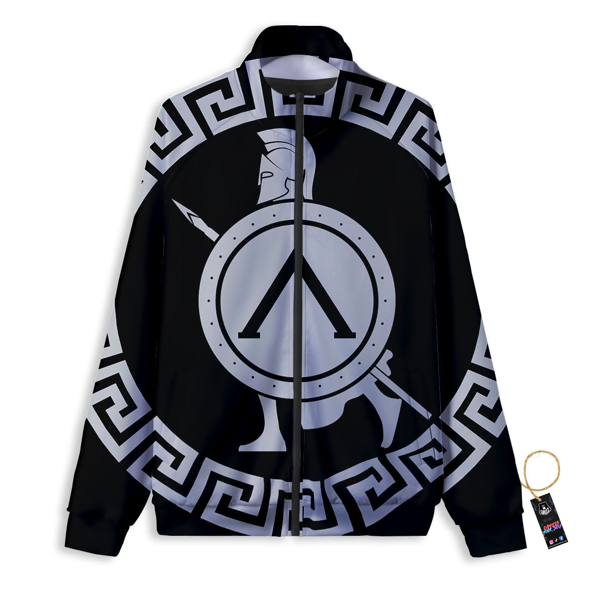 Spartan Warrior White And Black Print Track Jacket-grizzshop