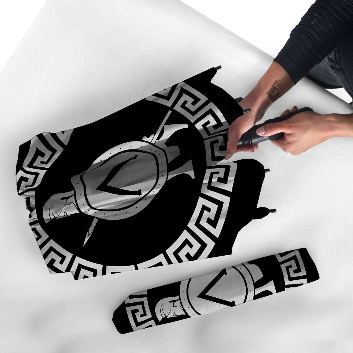 Spartan Warrior White And Black Print Umbrella-grizzshop
