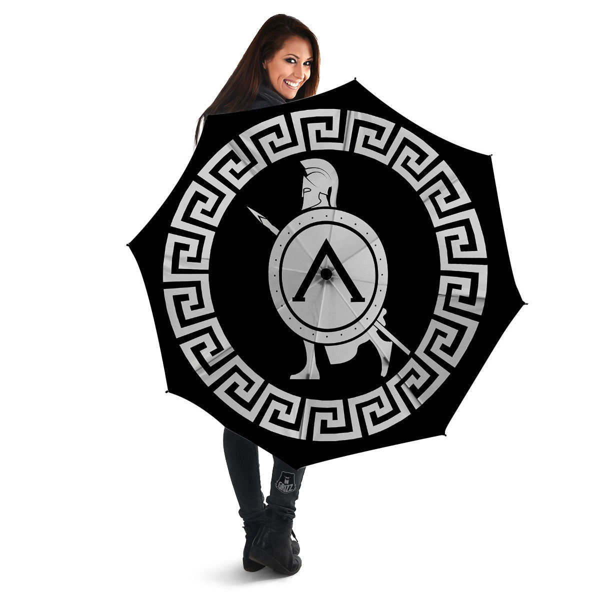 Spartan Warrior White And Black Print Umbrella-grizzshop