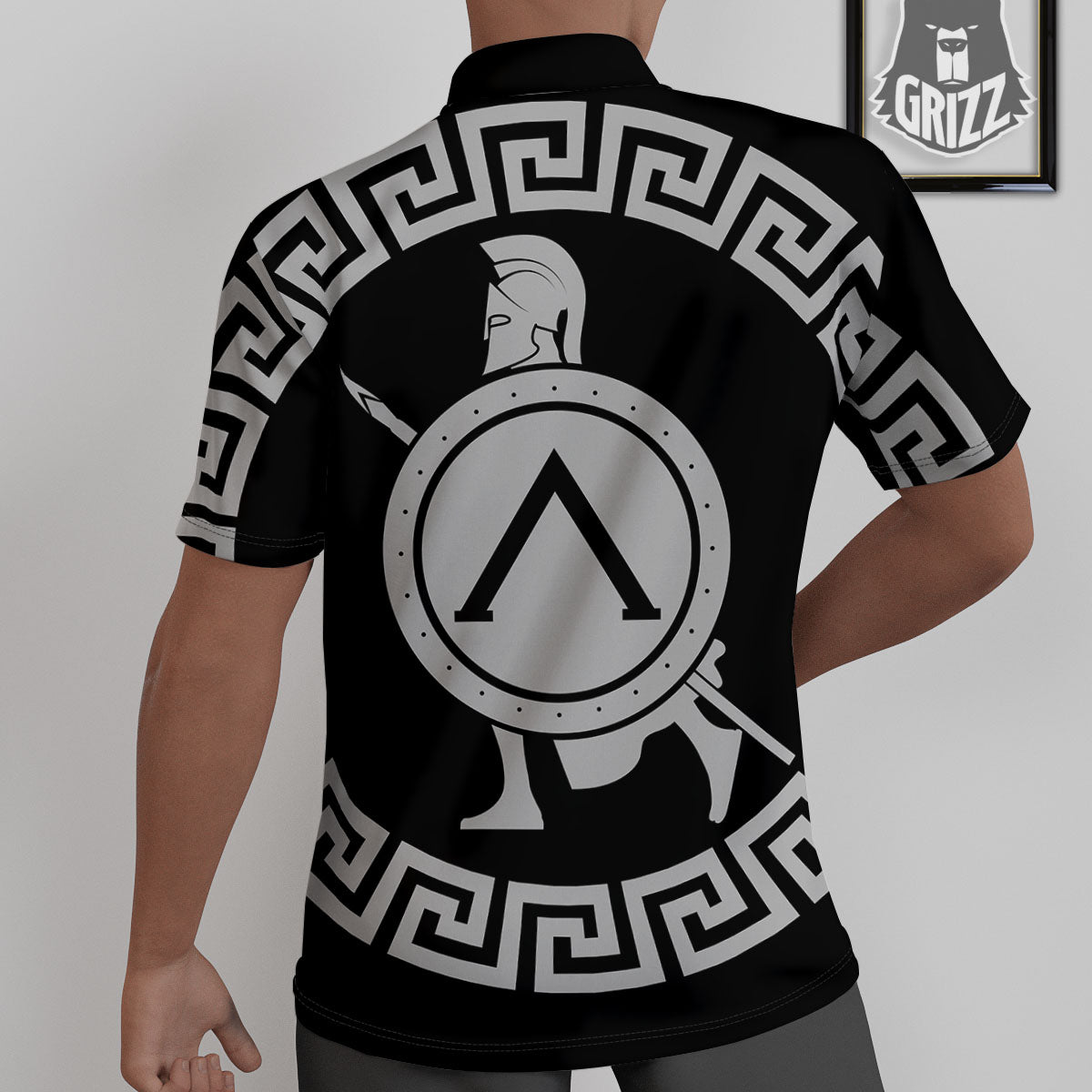 Spartan Warrior White And Black Print Untucked Shirts-grizzshop