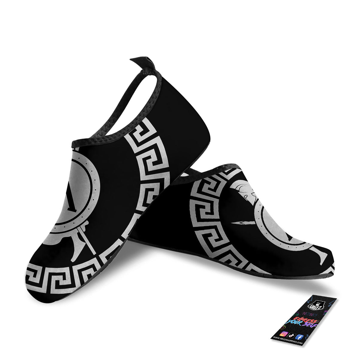 Spartan Warrior White And Black Print Water Shoes-grizzshop