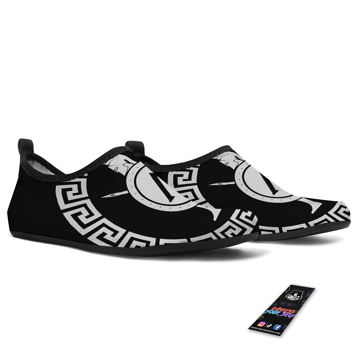 Spartan Warrior White And Black Print Water Shoes-grizzshop