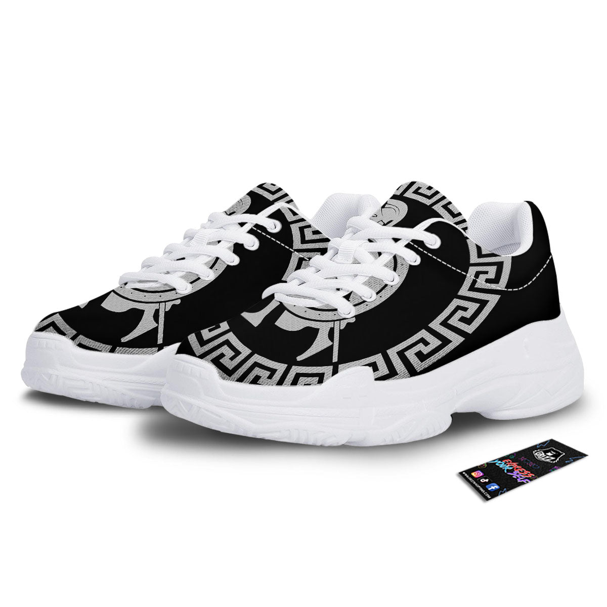 Spartan Warrior White And Black Print White Chunky Shoes-grizzshop