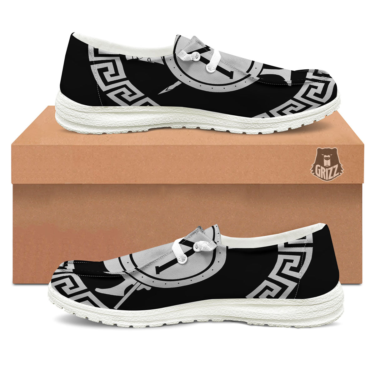 Spartan Warrior White And Black Print White Loafers-grizzshop