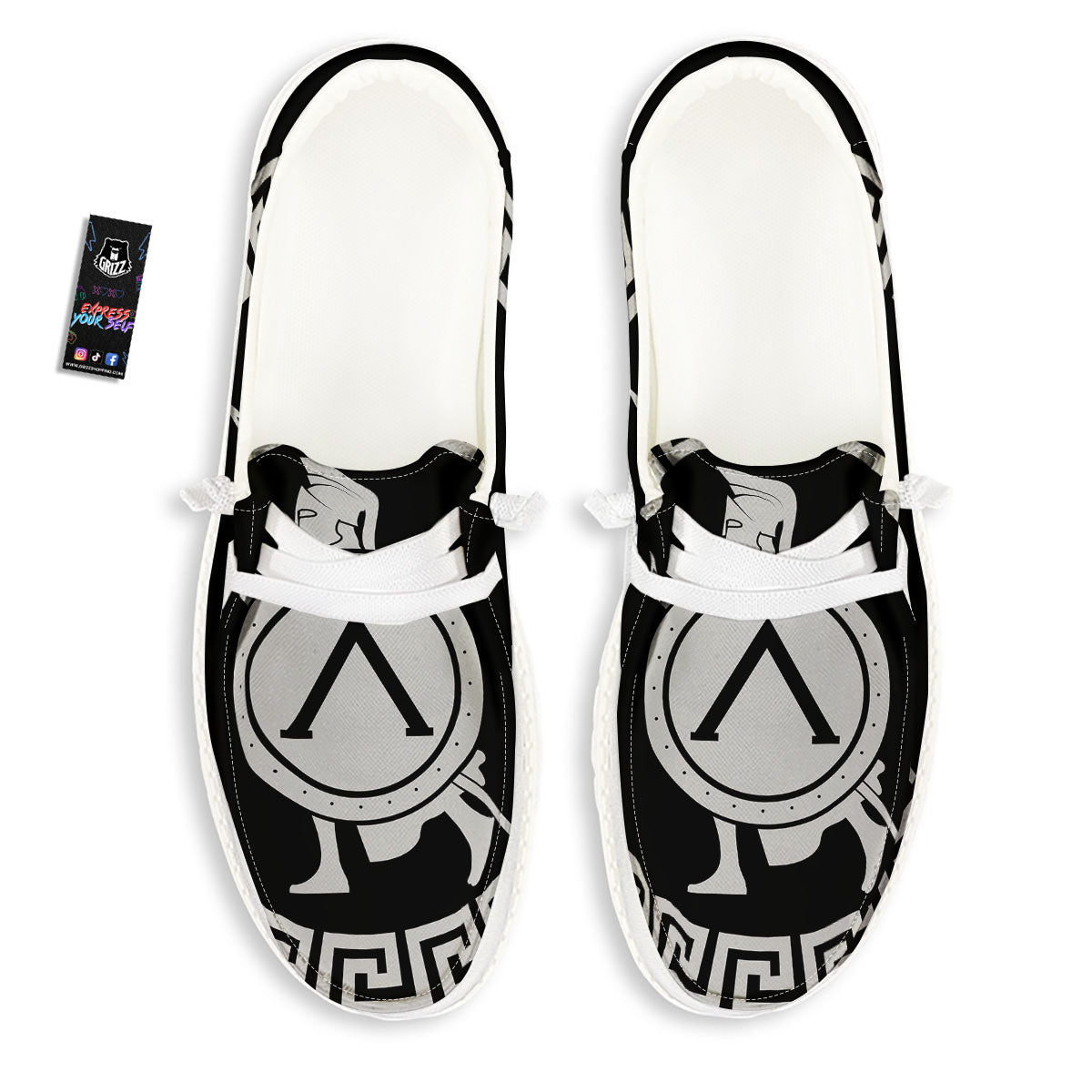 Spartan Warrior White And Black Print White Loafers-grizzshop