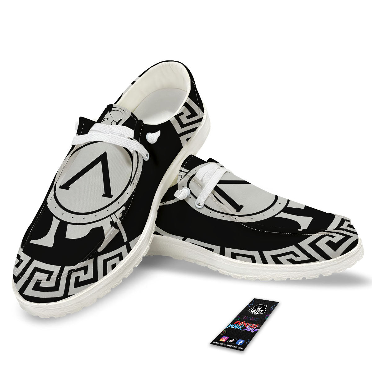 Spartan Warrior White And Black Print White Loafers-grizzshop
