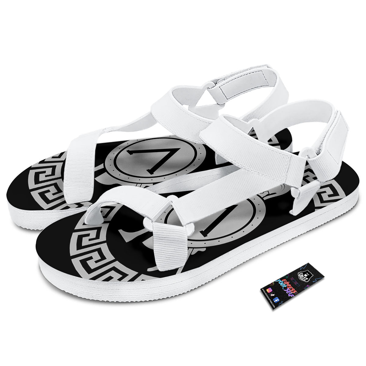 Spartan Warrior White And Black Print White Open Toe Sandals-grizzshop