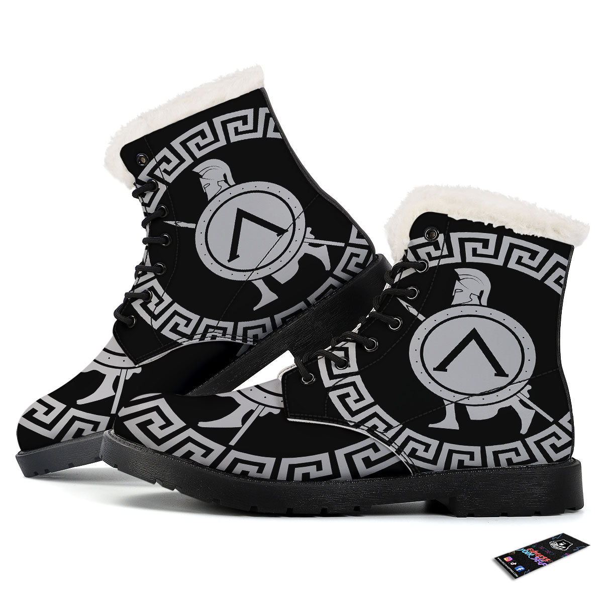 Spartan Warrior White And Black Print Winter Boots-grizzshop