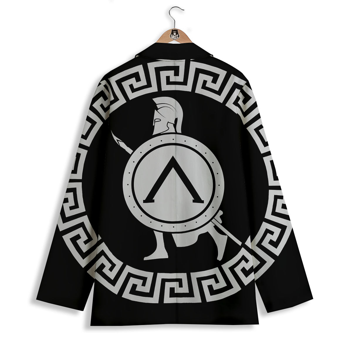 Spartan Warrior White And Black Print Women's Blazer-grizzshop