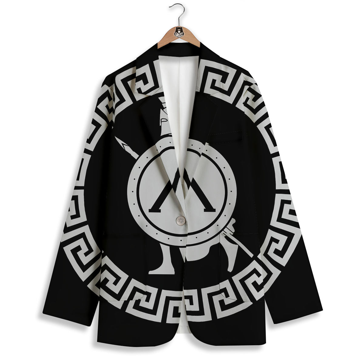 Spartan Warrior White And Black Print Women's Blazer-grizzshop