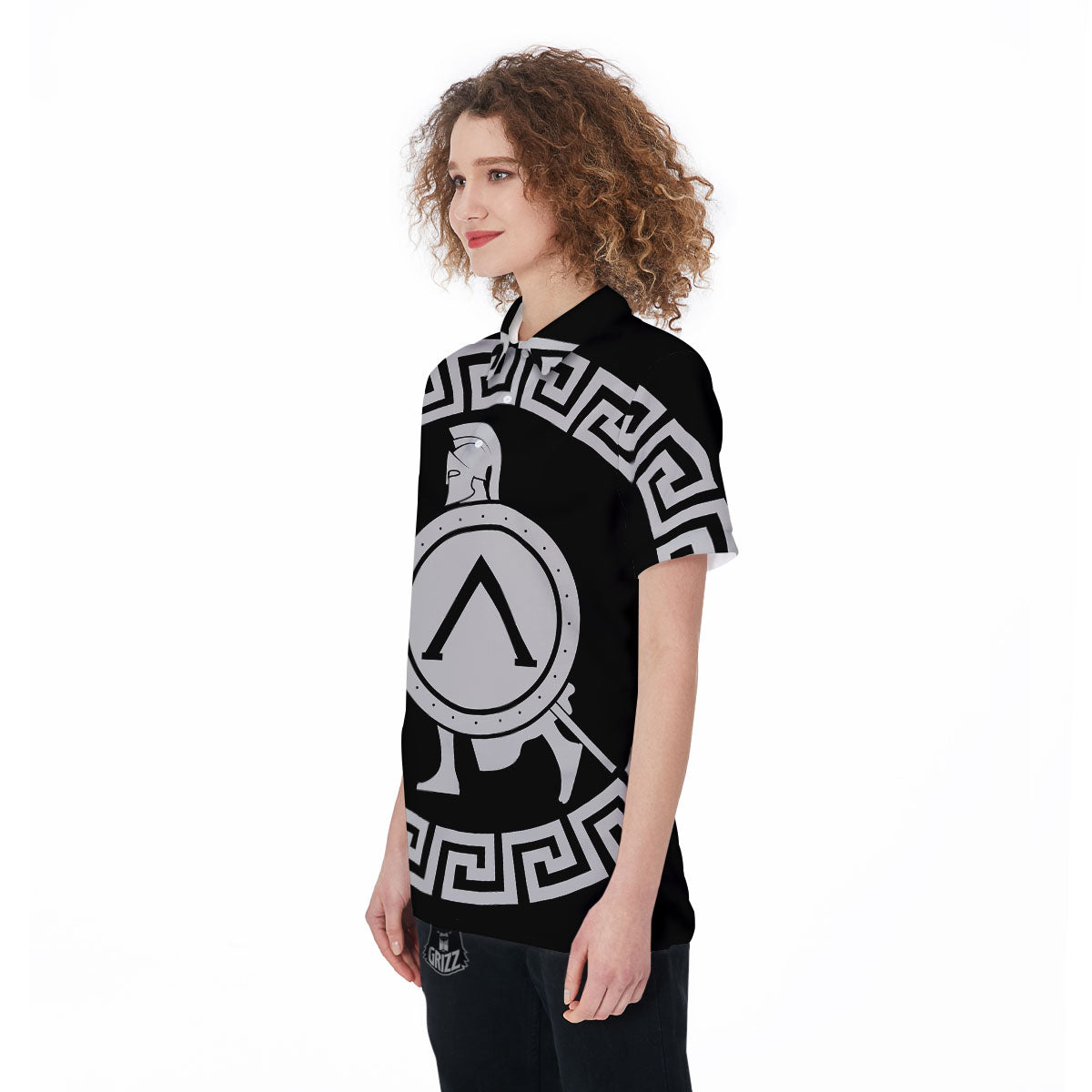 Spartan Warrior White And Black Print Women's Golf Shirts-grizzshop