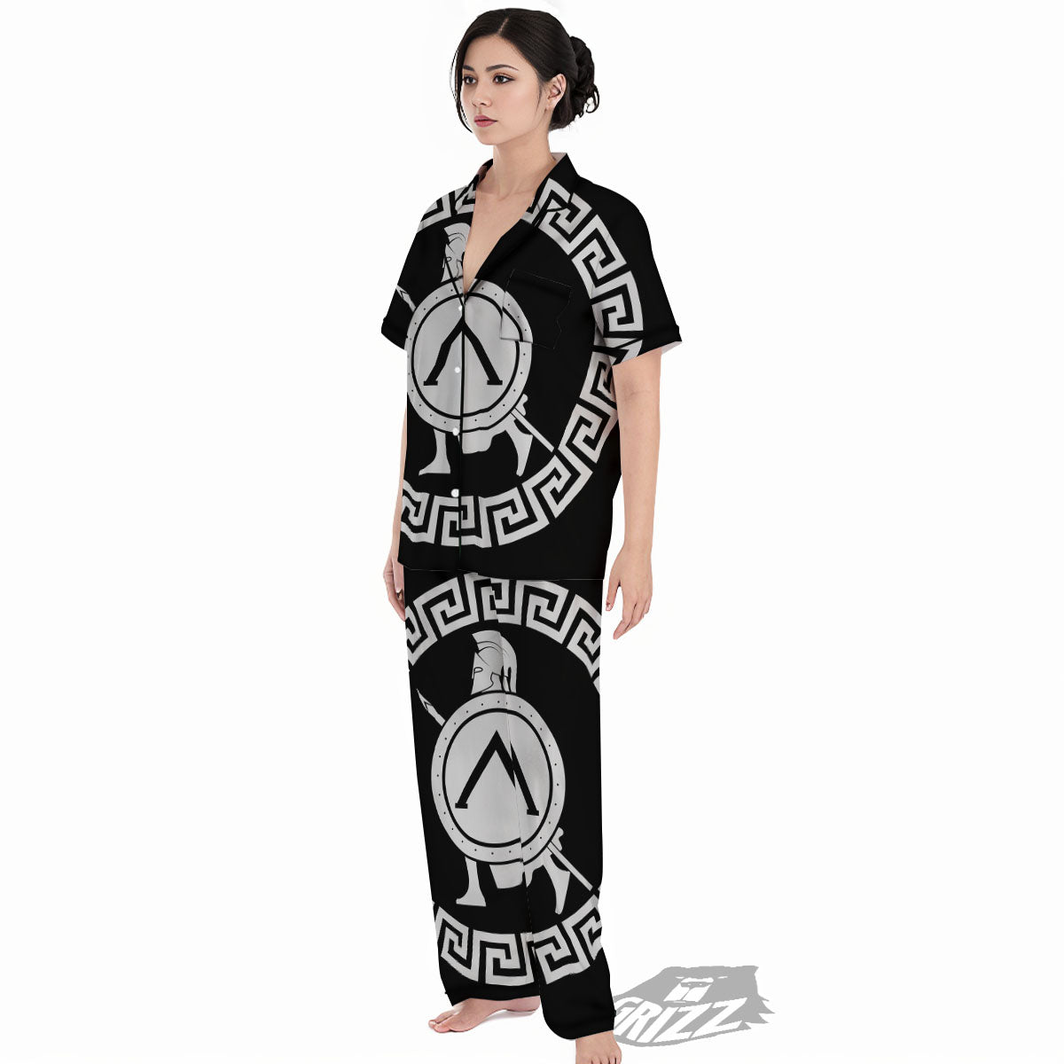 Spartan Warrior White And Black Print Women's Pajamas Set-grizzshop