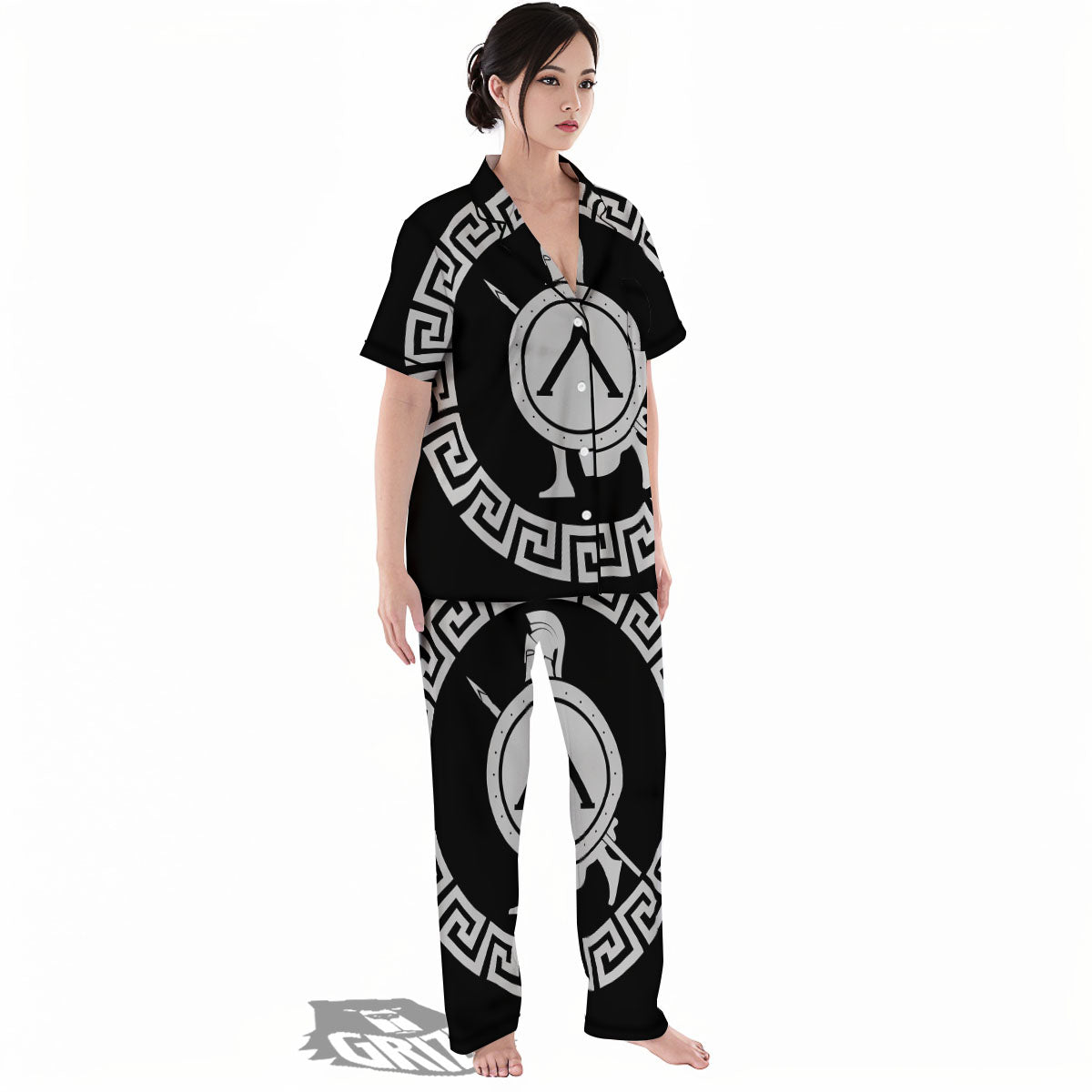 Spartan Warrior White And Black Print Women's Pajamas Set-grizzshop