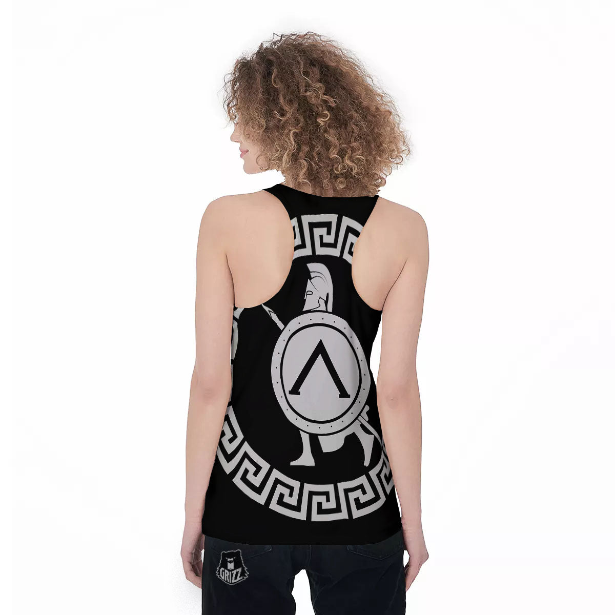 Spartan Warrior White And Black Print Women's Racerback Tank Top-grizzshop