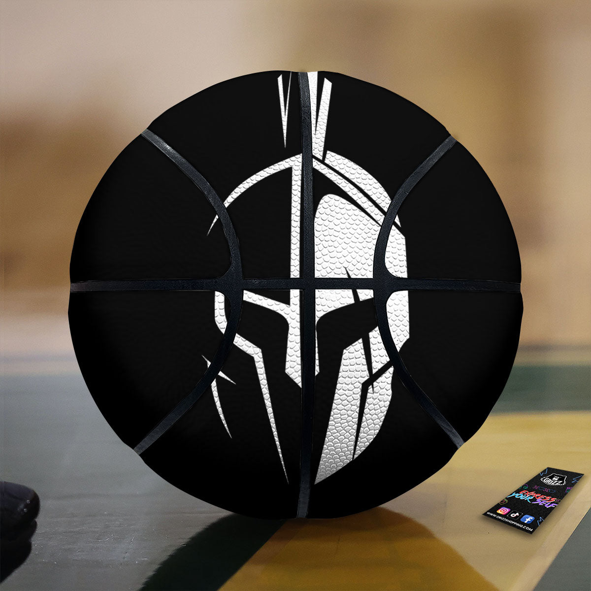 Spartan Helmet White And Black Print Basketball