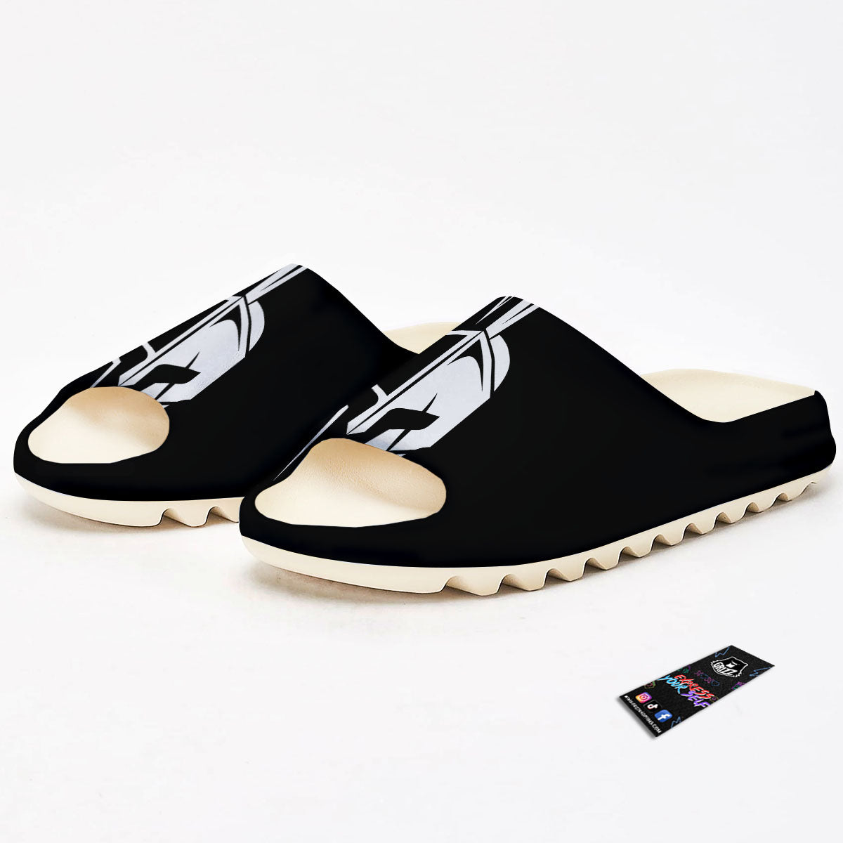 Spartan Helmet White And Black Print Sandals-grizzshop