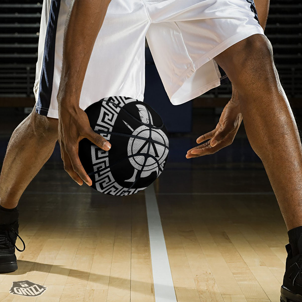 Spartan Warrior White And Black Print Basketball
