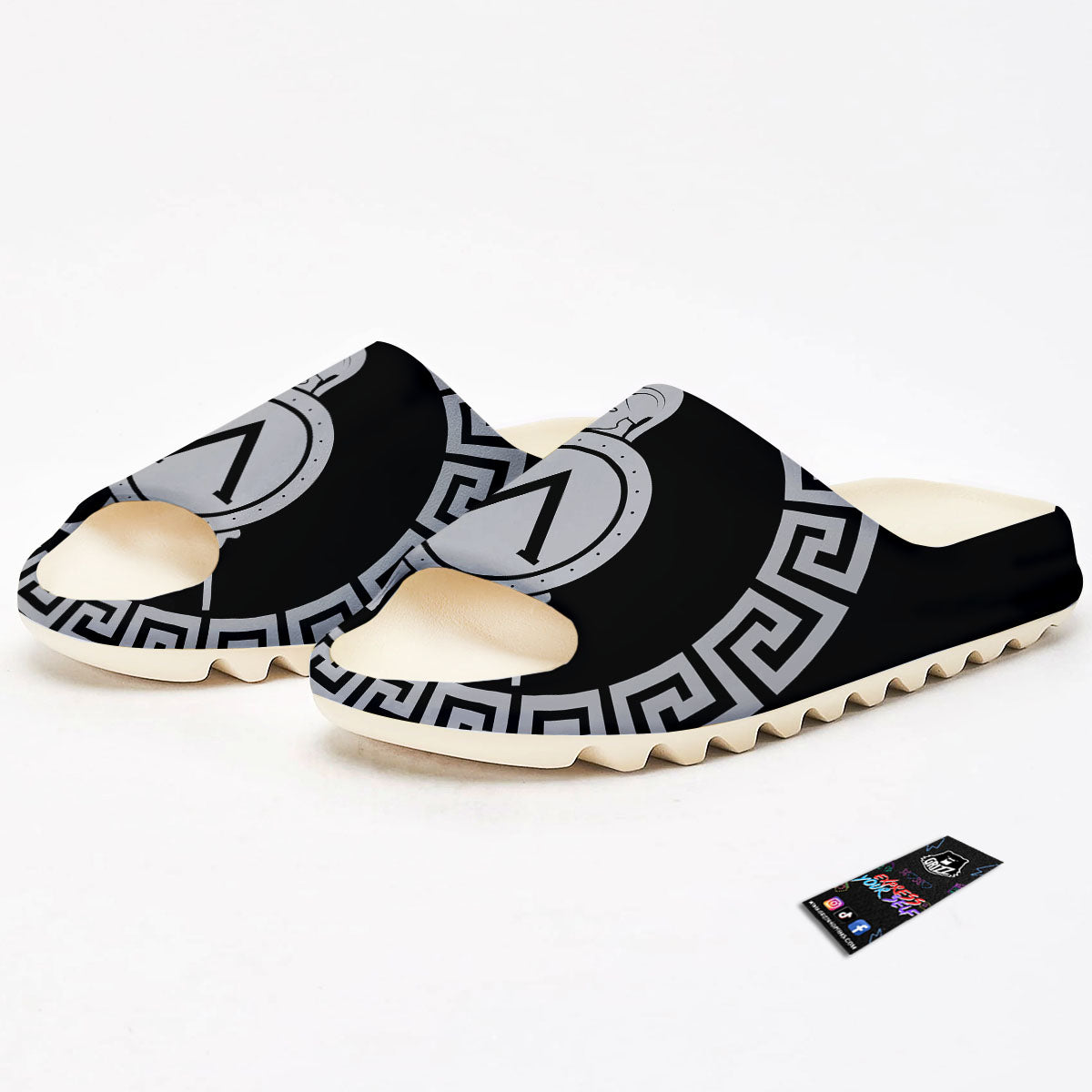 Spartan Warrior White And Black Print Sandals-grizzshop