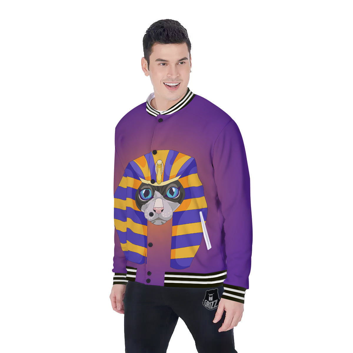 Sphynx Cat Pharaoh Print Baseball Jacket-grizzshop