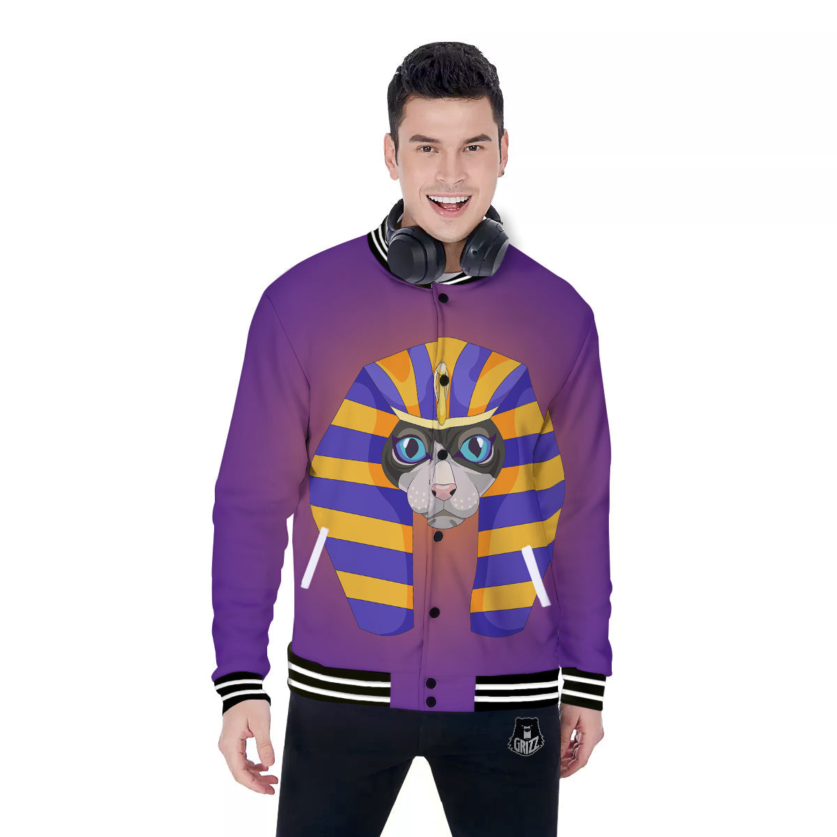 Sphynx Cat Pharaoh Print Baseball Jacket-grizzshop