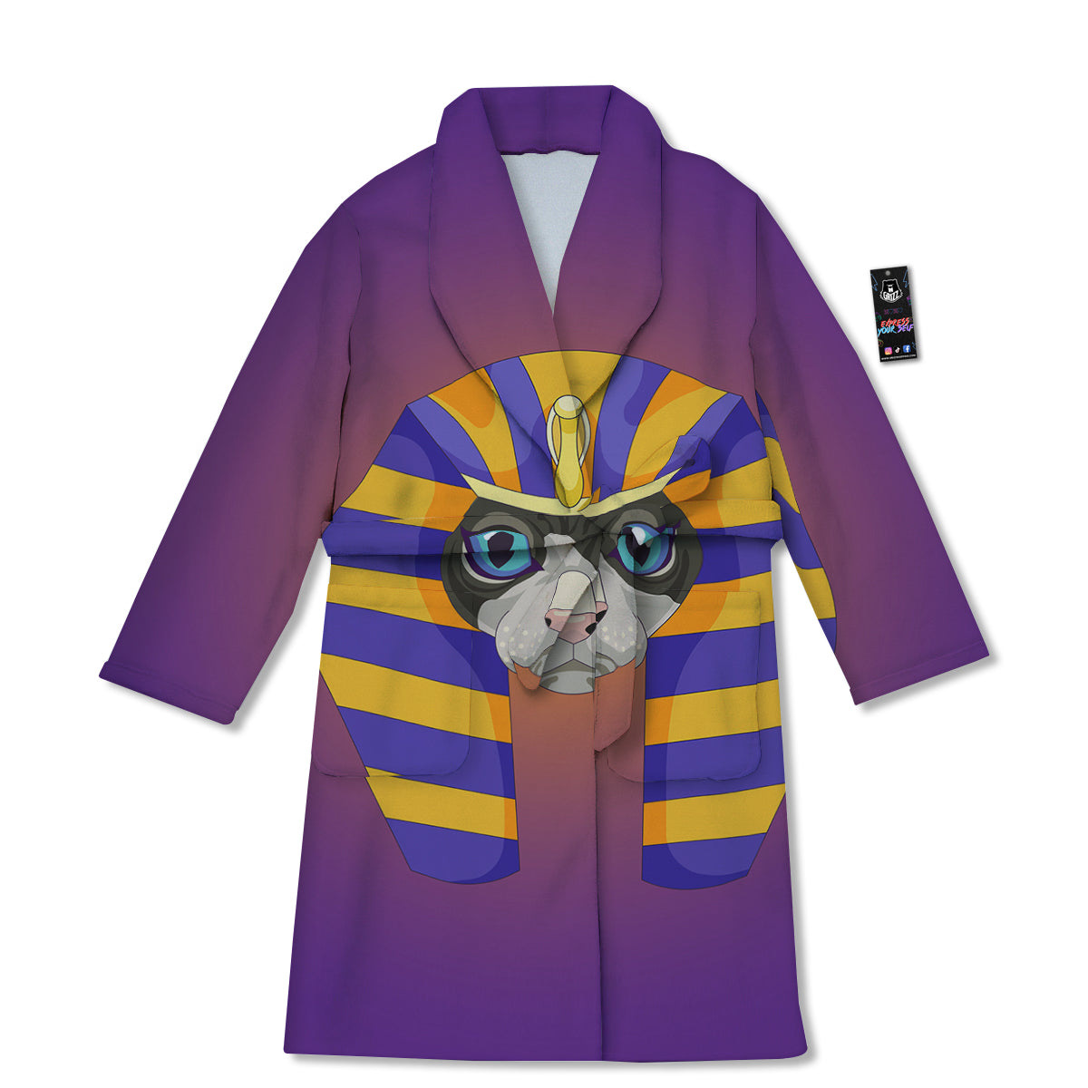Sphynx Cat Pharaoh Print Bathrobe-grizzshop