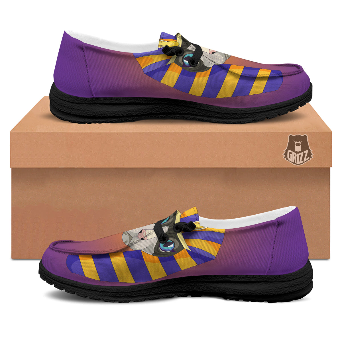 Sphynx Cat Pharaoh Print Black Loafers-grizzshop