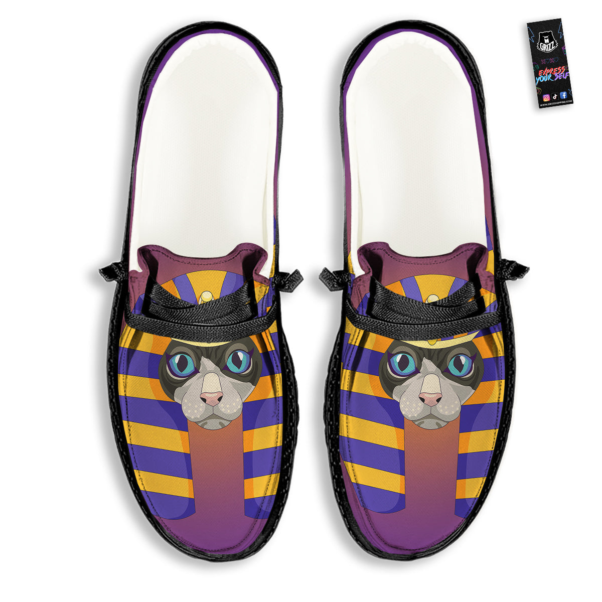 Sphynx Cat Pharaoh Print Black Loafers-grizzshop