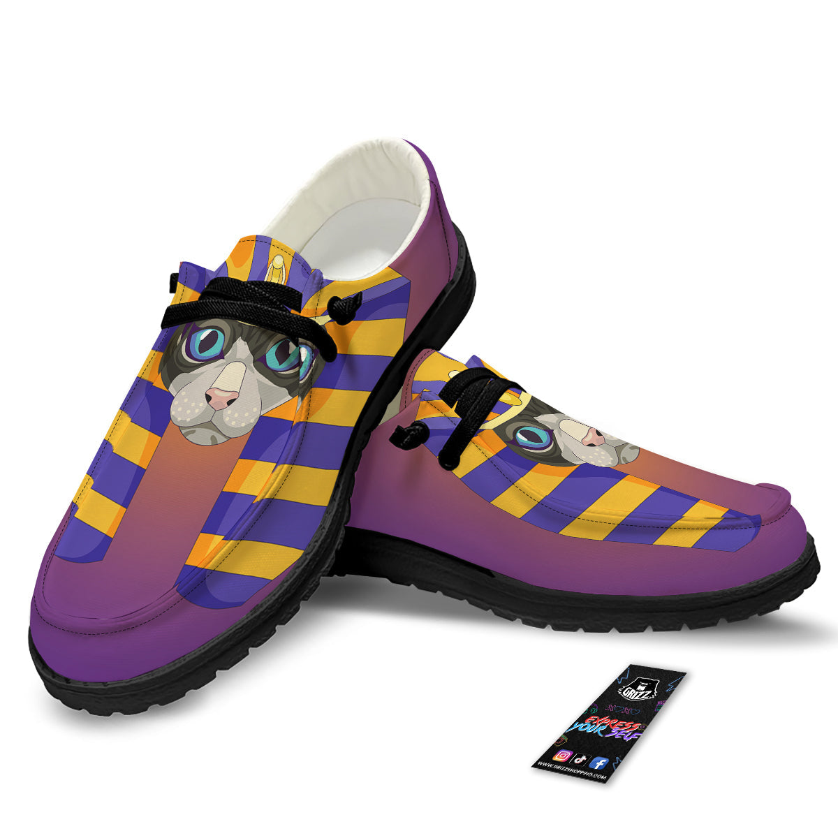 Sphynx Cat Pharaoh Print Black Loafers-grizzshop