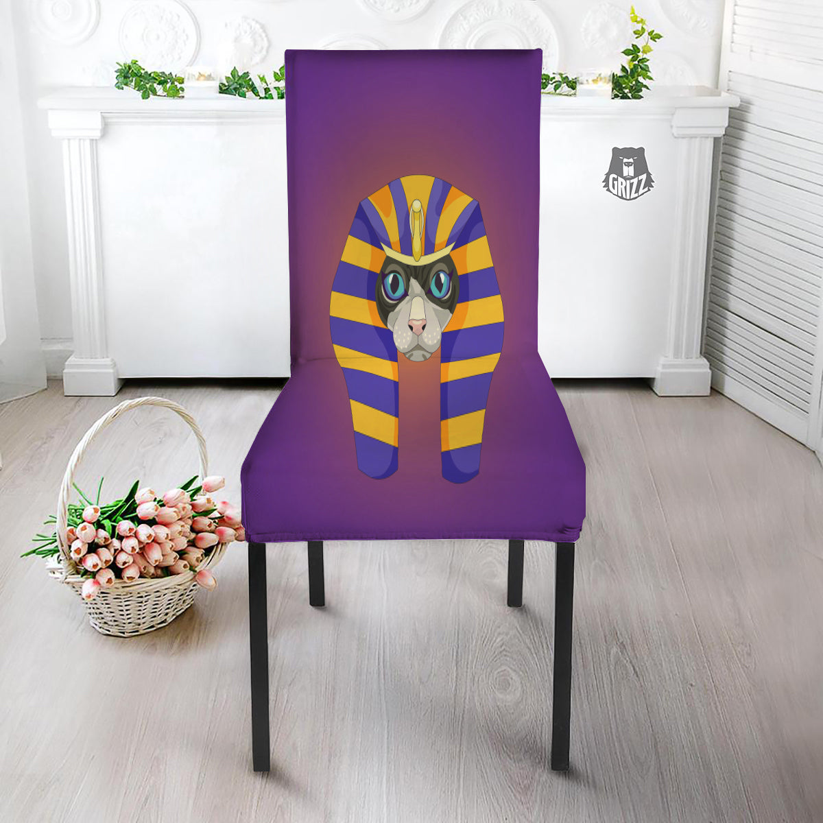 Sphynx Cat Pharaoh Print Dining Chair Slipcover-grizzshop