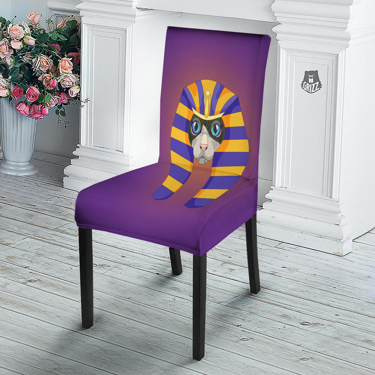 Sphynx Cat Pharaoh Print Dining Chair Slipcover-grizzshop