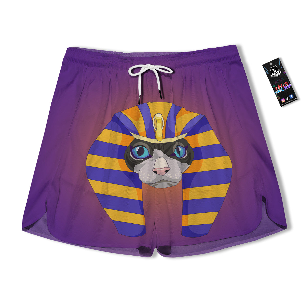 Sphynx Cat Pharaoh Print Men's Running Shorts-grizzshop