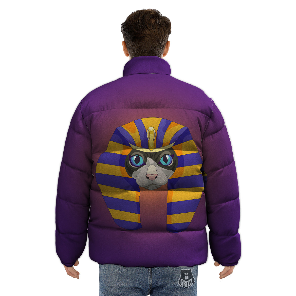 Sphynx Cat Pharaoh Print Puffer Jacket-grizzshop