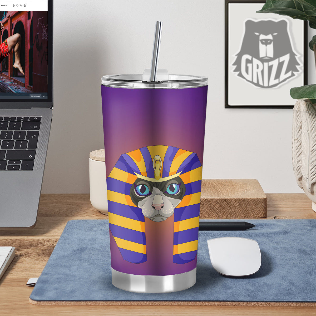 Sphynx Cat Pharaoh Print Tumbler-grizzshop