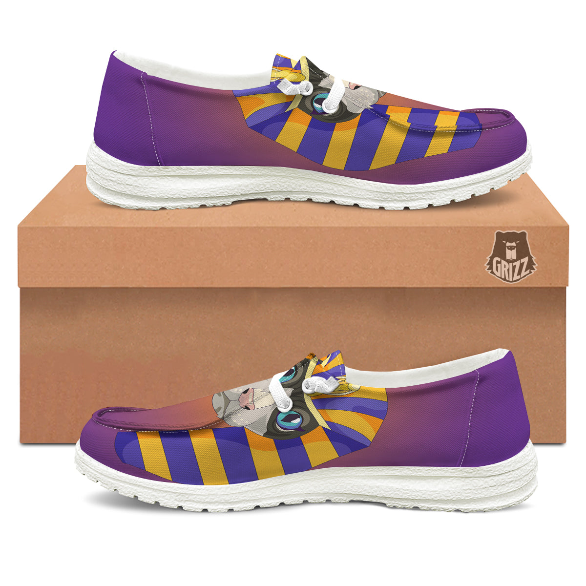Sphynx Cat Pharaoh Print White Loafers-grizzshop