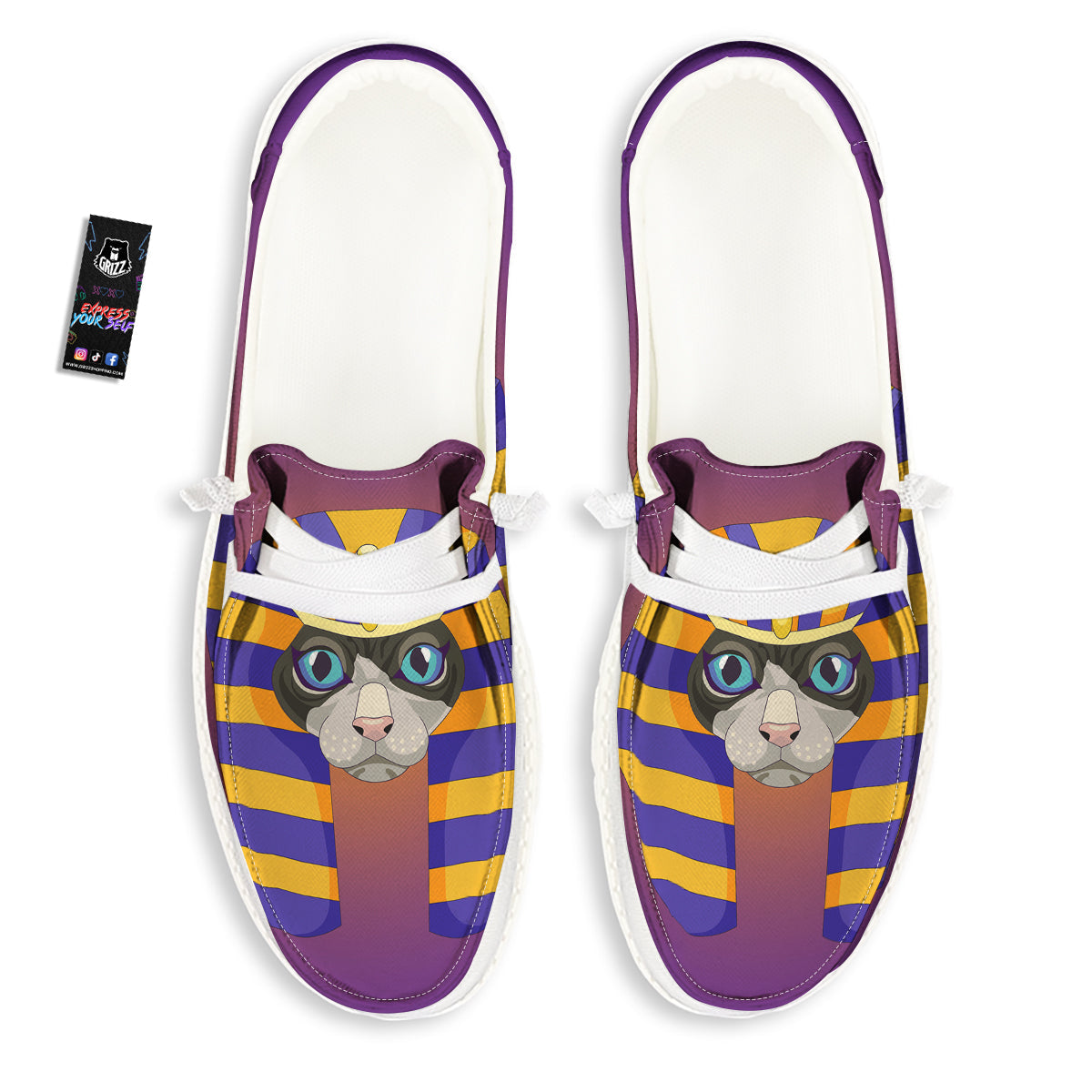Sphynx Cat Pharaoh Print White Loafers-grizzshop