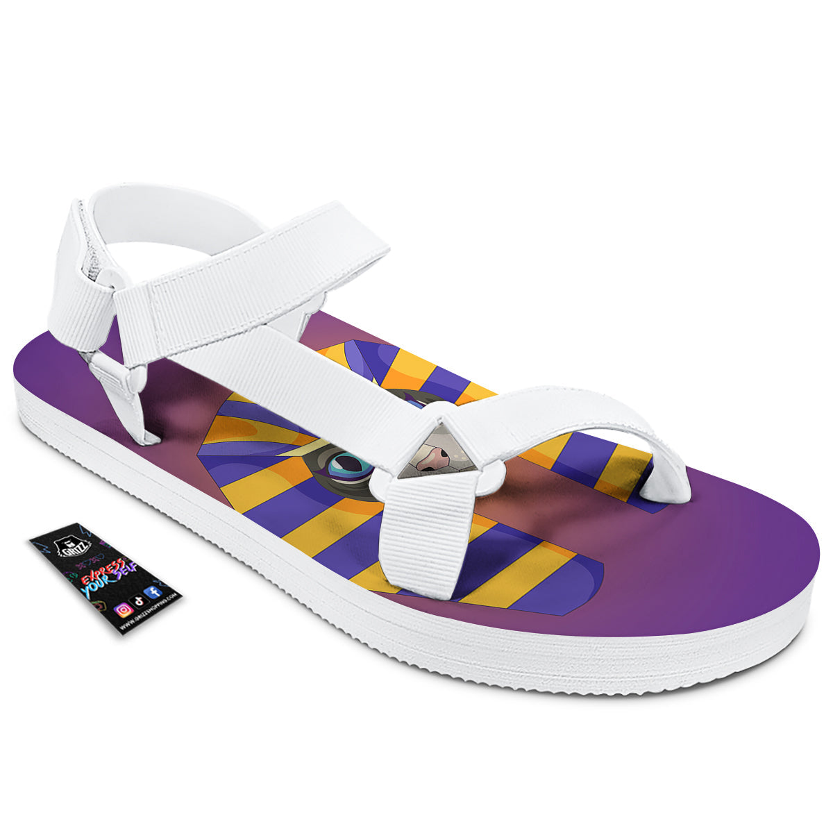 Sphynx Cat Pharaoh Print White Open Toe Sandals-grizzshop