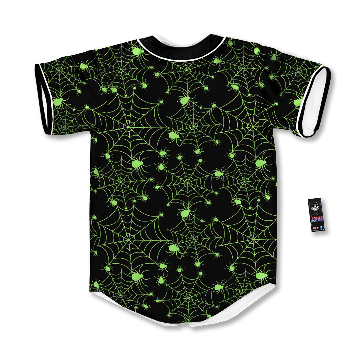 Spider Black And Green Neon Spider Web Print Pattern Baseball Jersey-grizzshop