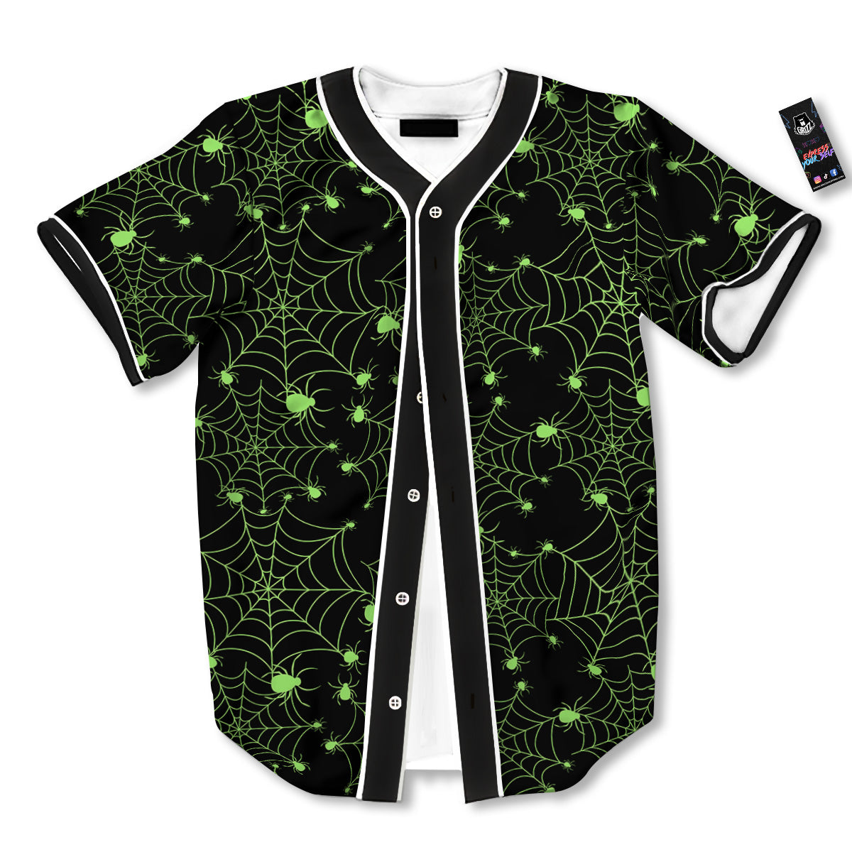 Spider Black And Green Neon Spider Web Print Pattern Baseball Jersey-grizzshop