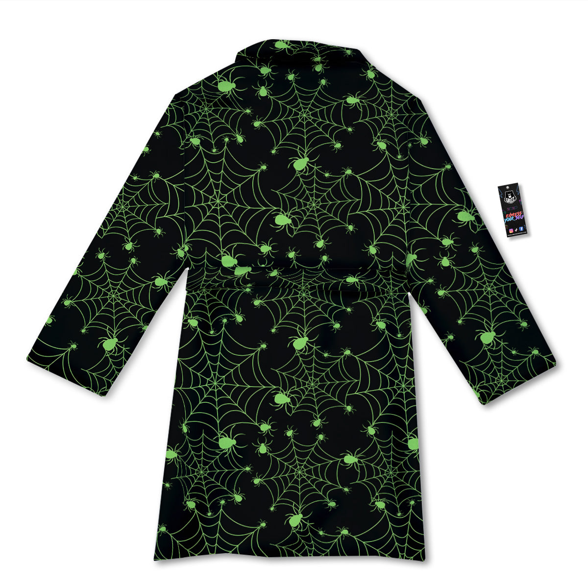 Spider Black And Green Neon Spider Web Print Pattern Bathrobe-grizzshop