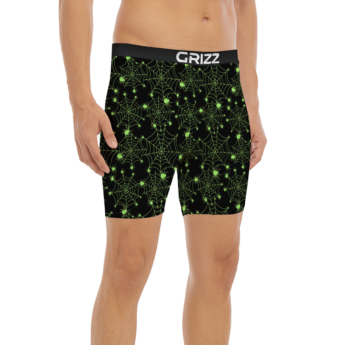 Spider Black And Green Neon Spider Web Print Pattern Boxer Briefs-grizzshop