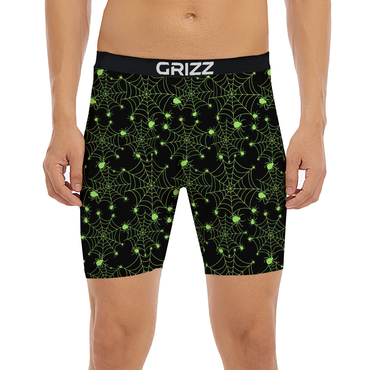 Spider Black And Green Neon Spider Web Print Pattern Boxer Briefs-grizzshop