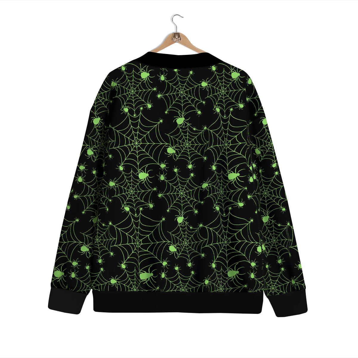 Spider Black And Green Neon Spider Web Print Pattern Cardigan-grizzshop
