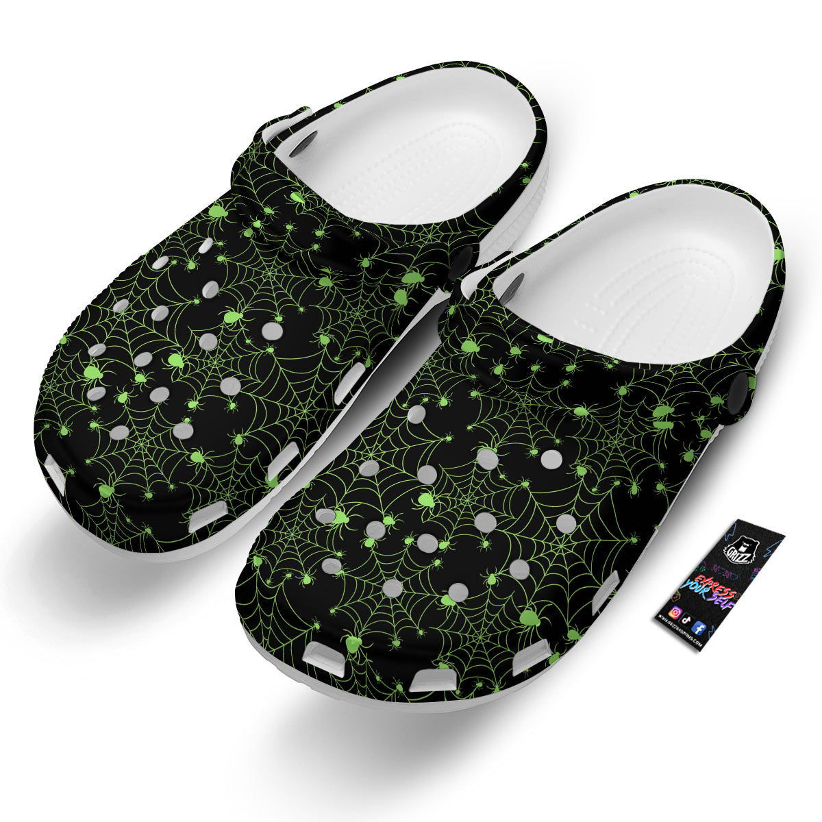 Spider Black And Green Neon Spider Web Print Pattern Clog-grizzshop