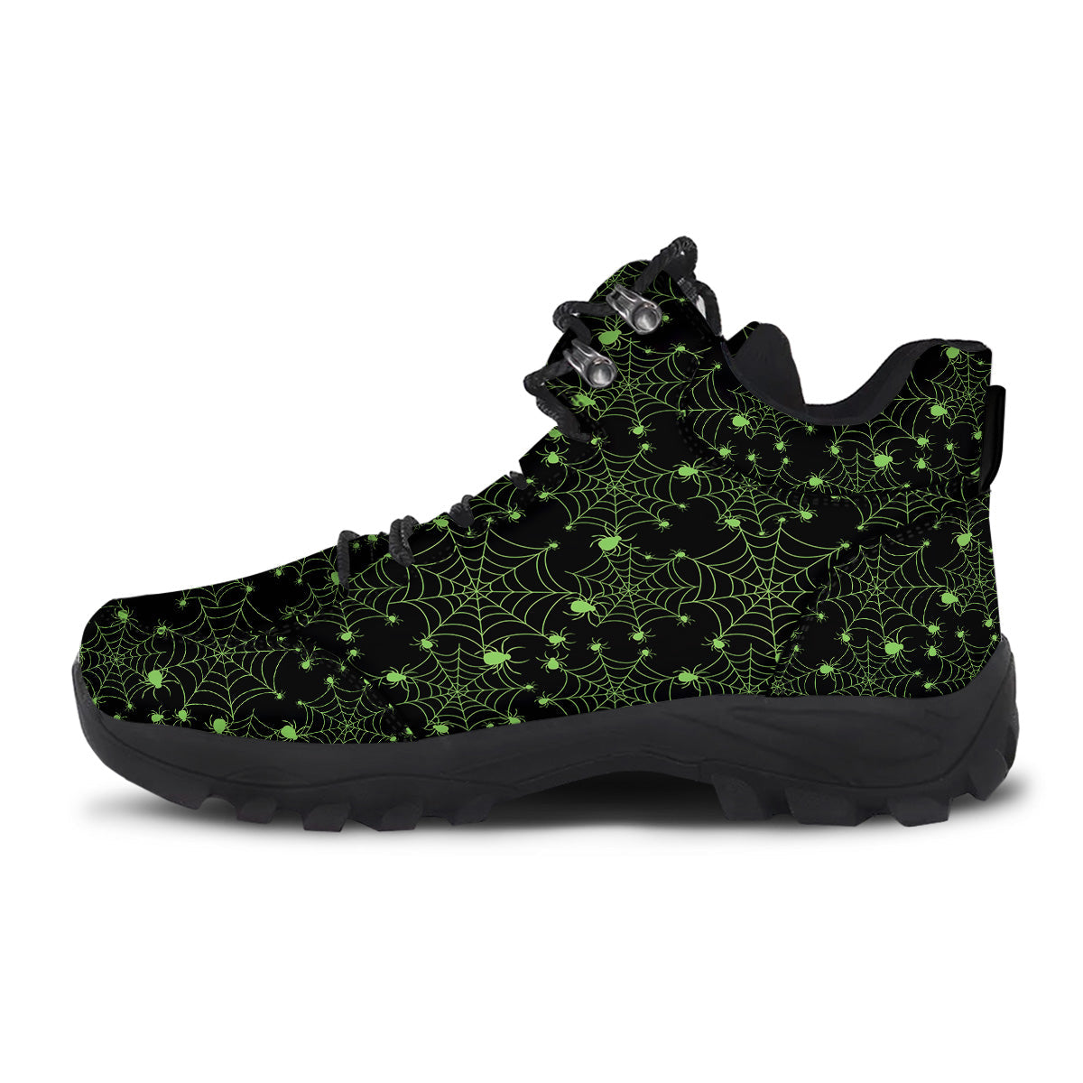 Spider Black And Green Neon Spider Web Print Pattern Hiking Shoes-grizzshop