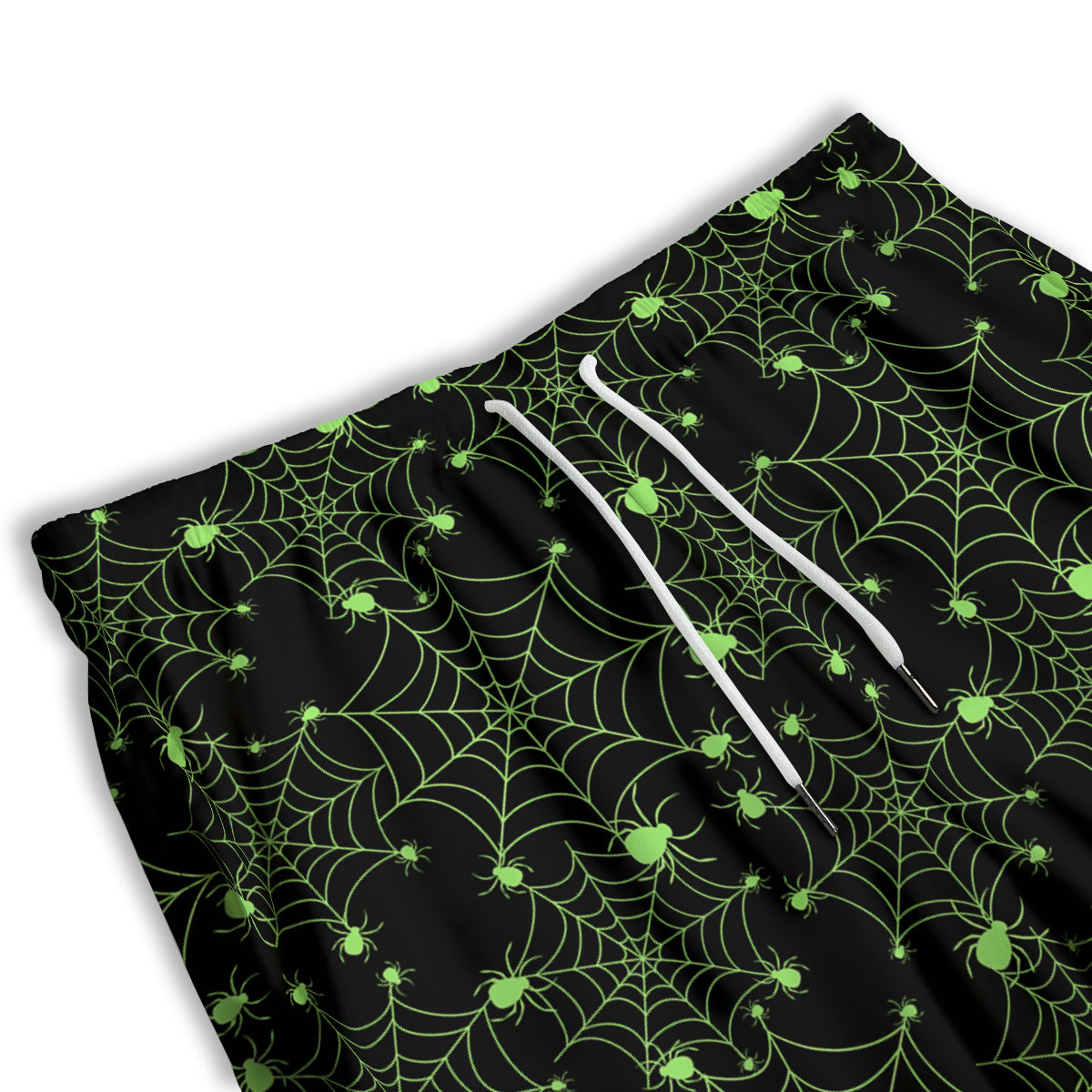 Spider Black And Green Neon Spider Web Print Pattern Men's Athletic Shorts