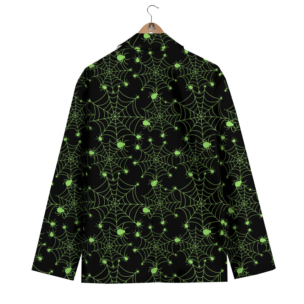 Spider Black And Green Neon Spider Web Print Pattern Men's Blazer-grizzshop