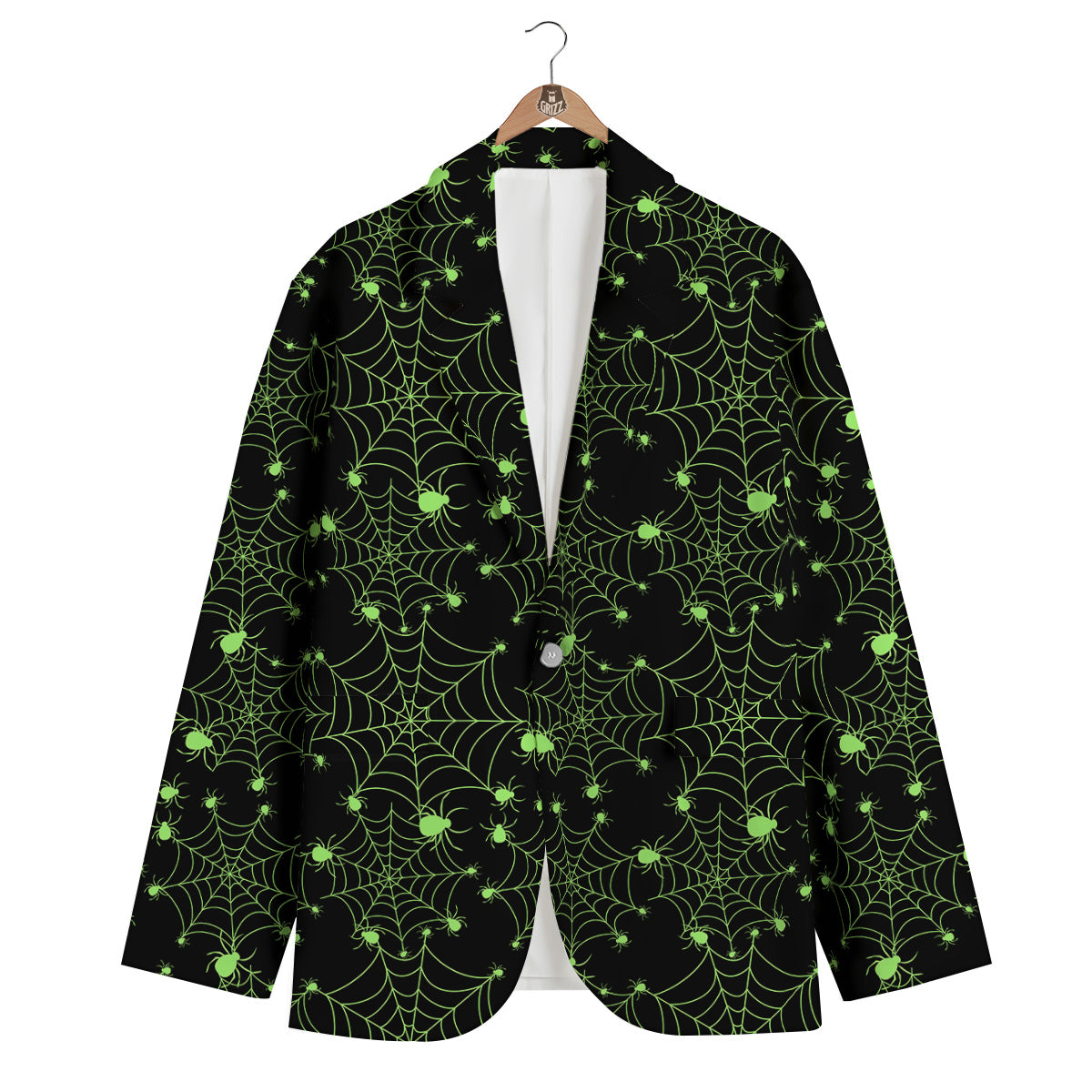 Spider Black And Green Neon Spider Web Print Pattern Men's Blazer-grizzshop