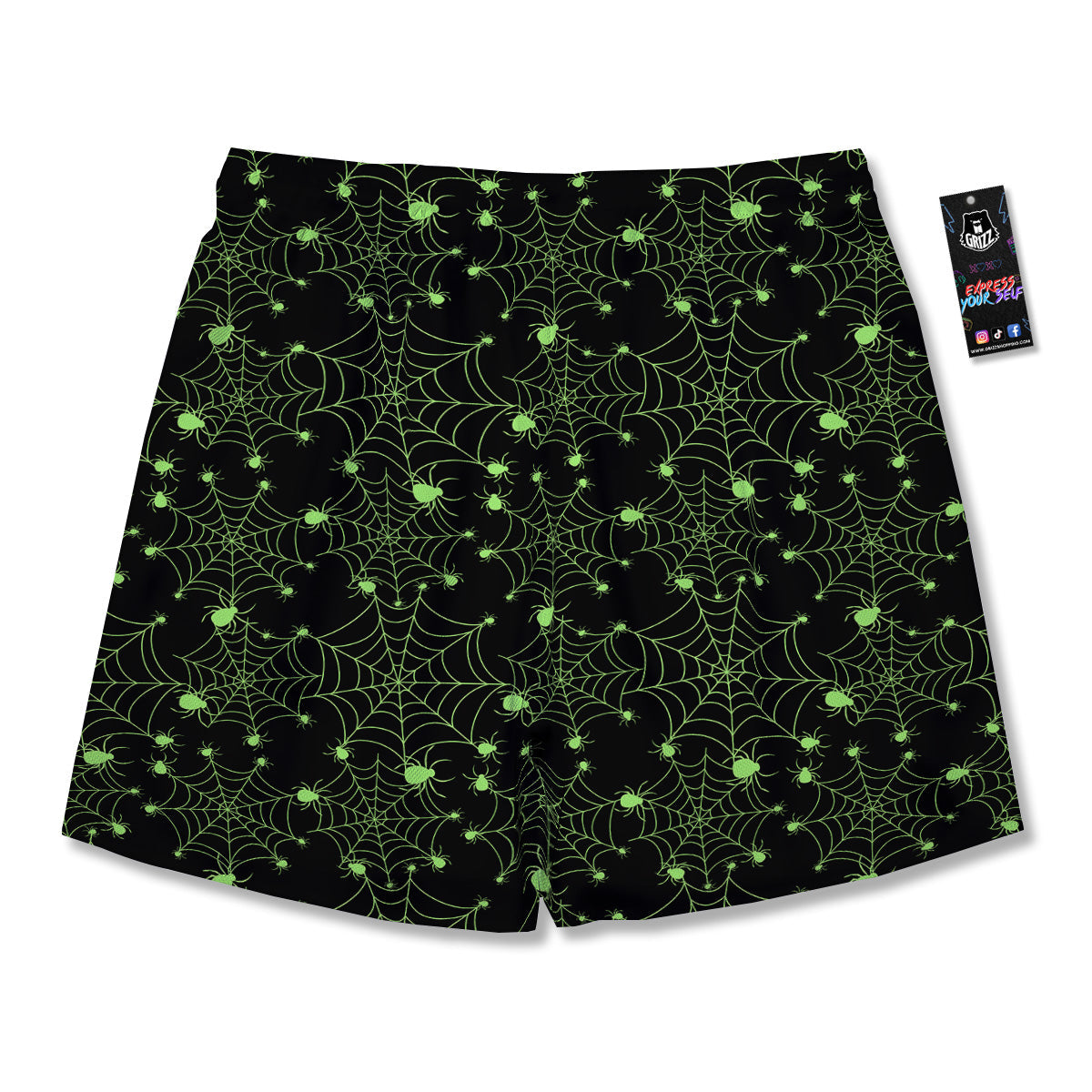 Spider Black And Green Neon Spider Web Print Pattern Men's Running Shorts-grizzshop